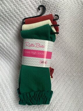 Ruffle Butts Knee High Socks 3-Pack -Rosewood, Evergreen, Ivory